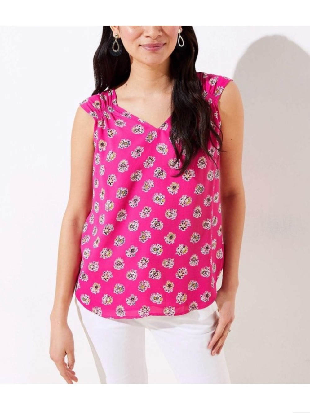 Loft Shirred Sleeve Hot Pink Tank Blouse